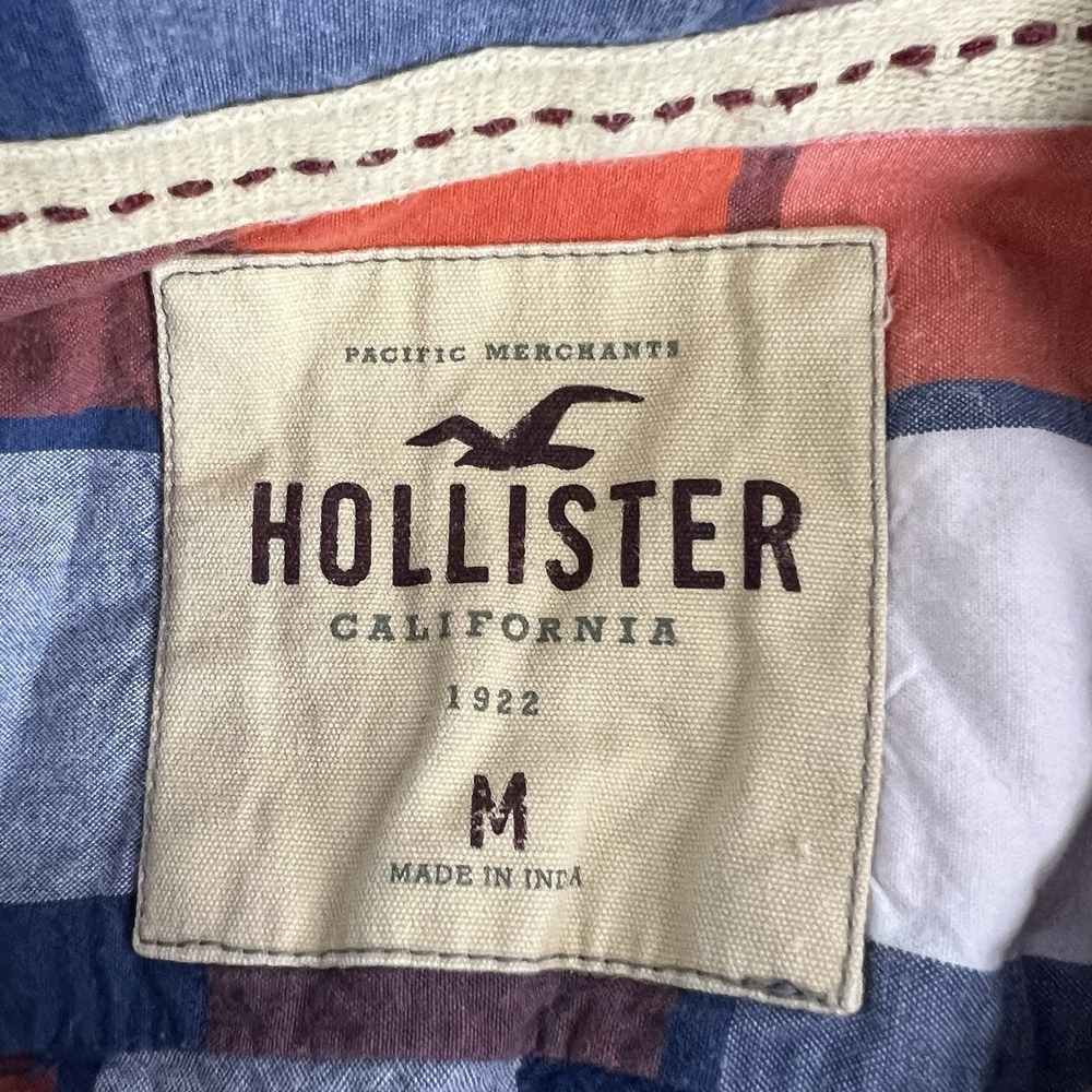 Vtg Y2K Hollister Medium Orange & Blue Plaid Long Sleeve Button Down Shirt‎ EUC! - Picture 2 of 3